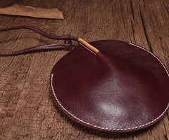 Brown Leather Womens Round Handbag Wristlet Purse Mini Circle Purse For Women