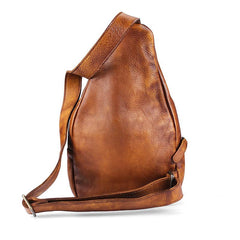 Cool Brown MENS LEATHER Sling Bag Chest Bag Coffee One Shoulder Backpack For Men