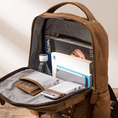 Brown Mens Leather Backpacks Travel Backpacks Laptop Backpack for men