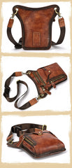 Vintage Brown Leather Men's CELL PHONE HOLSTER MINI SIDE BAG Waist BELT POUCH Drop Leg Bag For Men