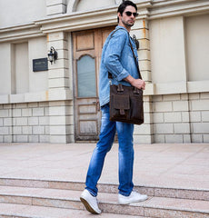 Brown Leather Mens Vintage Work Bag Handbag Briefcase Shoulder Bags Business Bags For Men