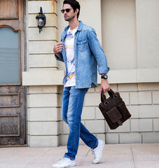 Brown Leather Mens Vintage Work Bag Handbag Briefcase Shoulder Bags Business Bags For Men