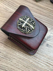 Coffee Lion Leather Classic Zippo Lighter Case Handmade Zippo Lighter Pouch with Belt Clip For Men