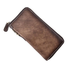 Brown Vintage Chain Wallet Leather Mens Gray Long Biker Wallet Zipper Clutch Wallet For Men