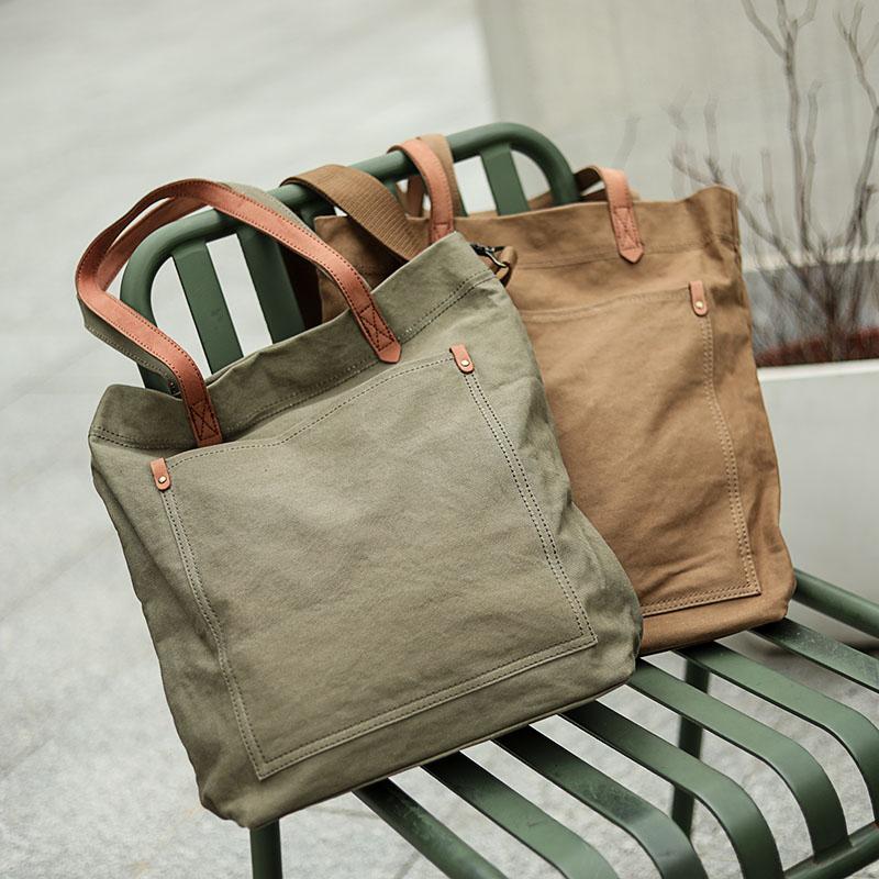 Waterproof Waxed Canvas Handbag Full Grain Leather With Canvas Tote Ba –  ROCKCOWLEATHERSTUDIO
