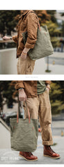 Khaki Vintage Canvas Men Womens Large Tote Bag Green Canvas Shoulder Tote Bag Shopper Tote For Men