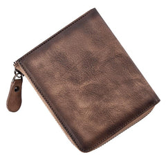 Brown Vintage Bifold Wallet Leather Mens billfold Small Wallet Zipper Small Wallet For Men