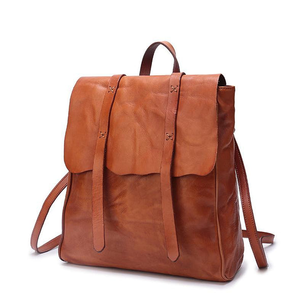 Vintage Brown Leather Womens Backpack Leather Fashion Backpack School Backpack P DD548801026