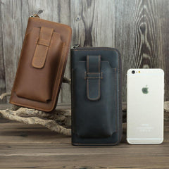 Brown Vintage Leather Long Wallet for Men Bifold Black COffee Phone Clutch Wallet For Men