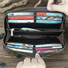 Brown Vintage Leather Long Wallet for Men Bifold Black COffee Phone Clutch Wallet For Men