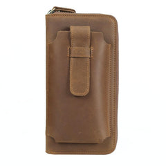Brown Vintage Leather Long Wallet for Men Bifold Black COffee Phone Clutch Wallet For Men