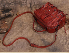 Brown Vintage Womens Leather Purse Tassel Handbag Red Shoulder Bag Crossbody Purses for Ladies