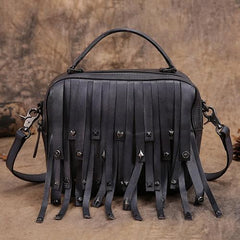 Black Gray Vintage Womens Leather Purse Tassel Handbag Red Shoulder Bag Crossbody Purses for Ladies