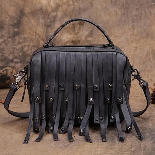 Purple Vintage Womens Leather Purse Tassel Handbag Brown Shoulder Bag Crossbody DD542001036