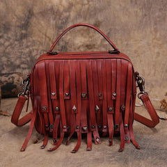 Black Gray Vintage Womens Leather Purse Tassel Handbag Red Shoulder Bag Crossbody Purses for Ladies