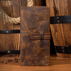 Brown Vintage Mens long Wallet Bifold Long Wallet Clutch Wallet Long Wallets for Men