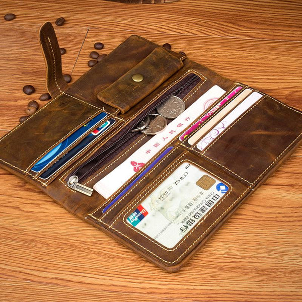 Brown Vintage Mens long Wallet Bifold Long - Back View
