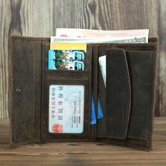 Brown Vintage Simple Long Wallet Leather Mens Dark Brown Trifold Card Wallet Light Brown Business Wallet For Men