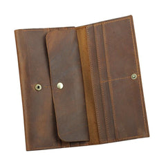 Brown Vintage Slim Leather Long Wallet for Men Bifold Dark Brown Bifold Wallet For Men