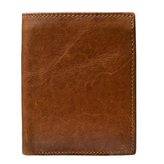 Brown Waxed Leather Mens Small Wallet billfold Trifold Card Wallet For Men