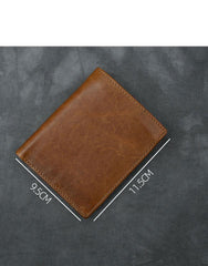 Brown Waxed Leather Mens Small Wallet billfold Trifold Card Wallet For Men