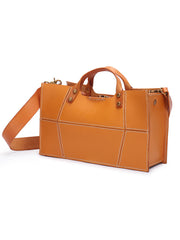 Brown Womens Handmade Leather Box Handbag Tote Brown Shoulder Bag Crossbody Purse For Women