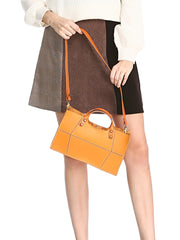 Brown Womens Handmade Leather Box Handbag Tote Brown Shoulder Bag Crossbody Purse For Women