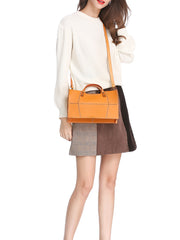 Brown Womens Handmade Leather Box Handbag Tote Brown Shoulder Bag Crossbody Purse For Women