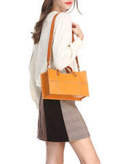 Brown Womens Handmade Leather Box Handbag Tote Brown Shoulder Bag Crossbody Purse For Women