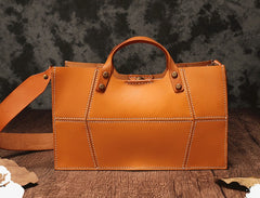 Brown Womens Handmade Leather Box Handbag Tote Brown Shoulder Bag Crossbody Purse For Women
