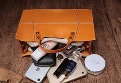 Brown Womens Handmade Leather Box Handbag Tote Brown Shoulder Bag Crossbody Purse For Women