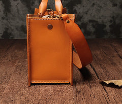 Brown Womens Handmade Leather Box Handbag Tote Brown Shoulder Bag Crossbody Purse For Women