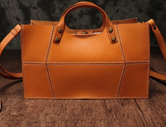 Brown Womens Handmade Leather Box Handbag Tote Brown Shoulder Bag Crossbody Purse For Women