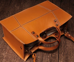 Brown Womens Handmade Leather Box Handbag Tote Brown Shoulder Bag Crossbody Purse For Women