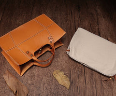Brown Womens Handmade Leather Box Handbag Tote Brown Shoulder Bag Crossbody Purse For Women