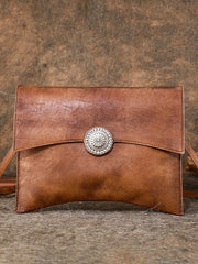 Brown womens Leather Envelope Shoulder Bag Large Envelope Clutch Purse for Ladies