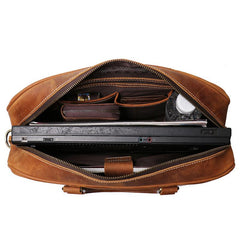 Vintage Brown  Leather Men's Professional Briefcase 14inch Computer Briefcase Handbag For Men