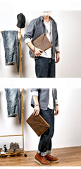 Vintage Business Leather Mens Black Envelope Bag Document Purse Brown Clutch For Men