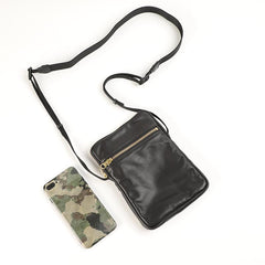 CASUAL BLACK LEATHER MEN'S 8 INCHES MIni Vertical Side Bag MESSENGER BAG BLACK PHONE Courier BAG FOR MEN