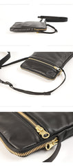 CASUAL BLACK LEATHER MEN'S 8 INCHES MIni Vertical Side Bag MESSENGER BAG BLACK PHONE Courier BAG FOR MEN