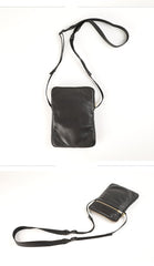 CASUAL BLACK LEATHER MEN'S 8 INCHES MIni Vertical Side Bag MESSENGER BAG BLACK PHONE Courier BAG FOR MEN