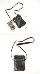 CASUAL BLACK LEATHER MEN'S 8 INCHES MIni Vertical Side Bag MESSENGER BAG BLACK PHONE Courier BAG FOR MEN