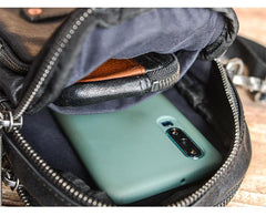 CASUAL BLACK LEATHER MEN'S MIni Vertical Side Bags MESSENGER BAG BLACK Belt Bag Blet Pouch FOR MEN