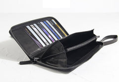 CASUAL BLACK LEATHER MEN'S Bifold Long Wallet Clutch Wallet BLACK Wristlet Wallets FOR MEN