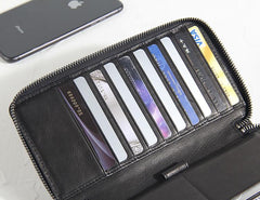 CASUAL BLACK LEATHER MEN'S Bifold Long Wallet Clutch Wallet BLACK Wristlet Wallets FOR MEN