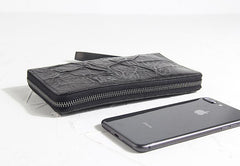 CASUAL BLACK LEATHER MEN'S Bifold Long Wallet Clutch Wallet BLACK Wristlet Wallets FOR MEN