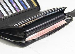 CASUAL BLACK LEATHER MEN'S Bifold Long Wallet Clutch Wallet BLACK Wristlet Wallets FOR MEN