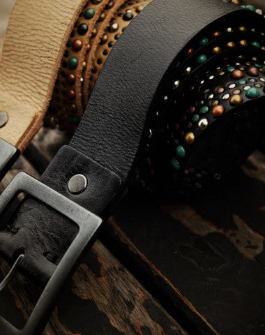 Handmade Custom personalized punk rivet Leather men beige black white belt - EverHandmade