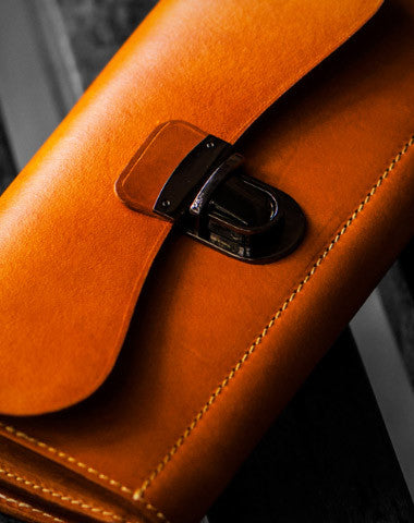 Handmade leather long clutch wallet coffee brown camel leather women men wallet - EverHandmade
