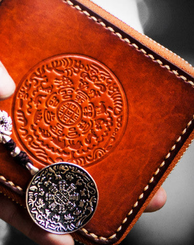 Handmade mens leather biker chain wallet zipper billfold leather chain wallets for men - EverHandmade